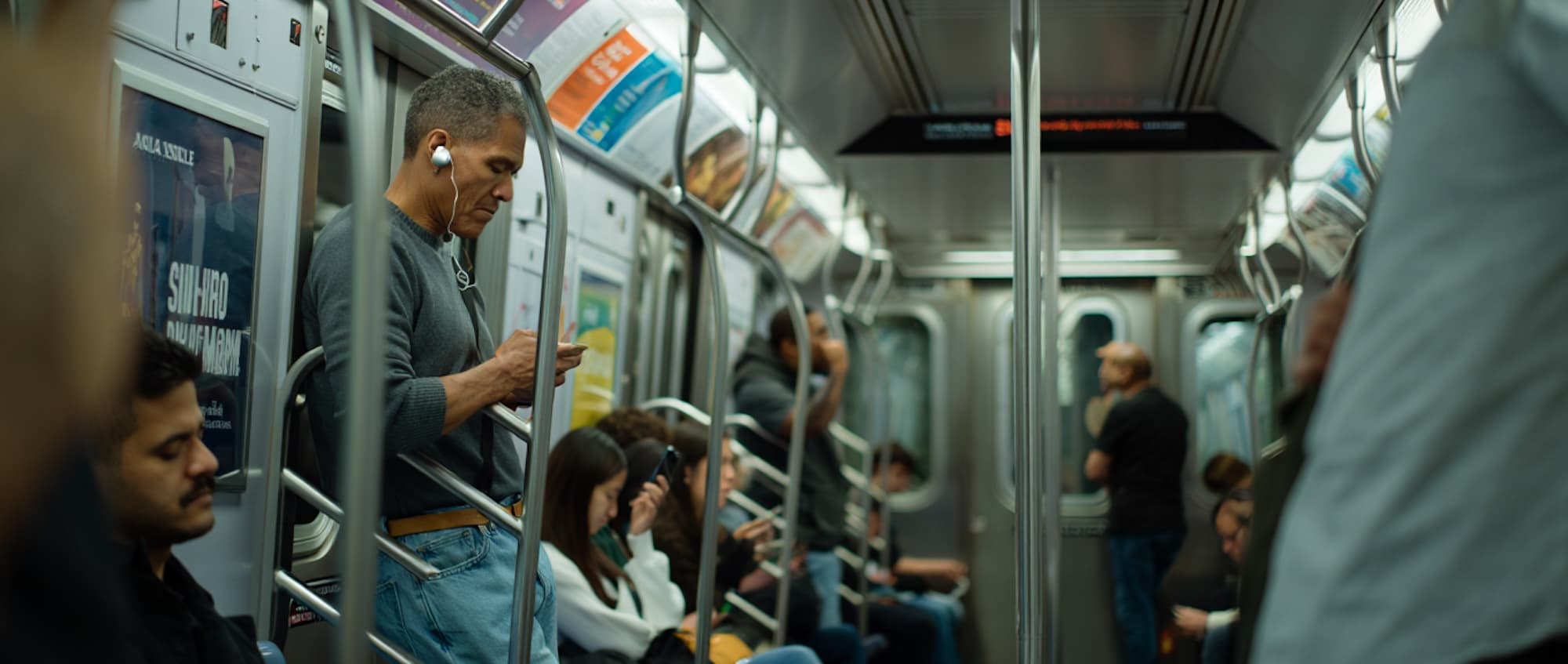 Man in subway having daily qt