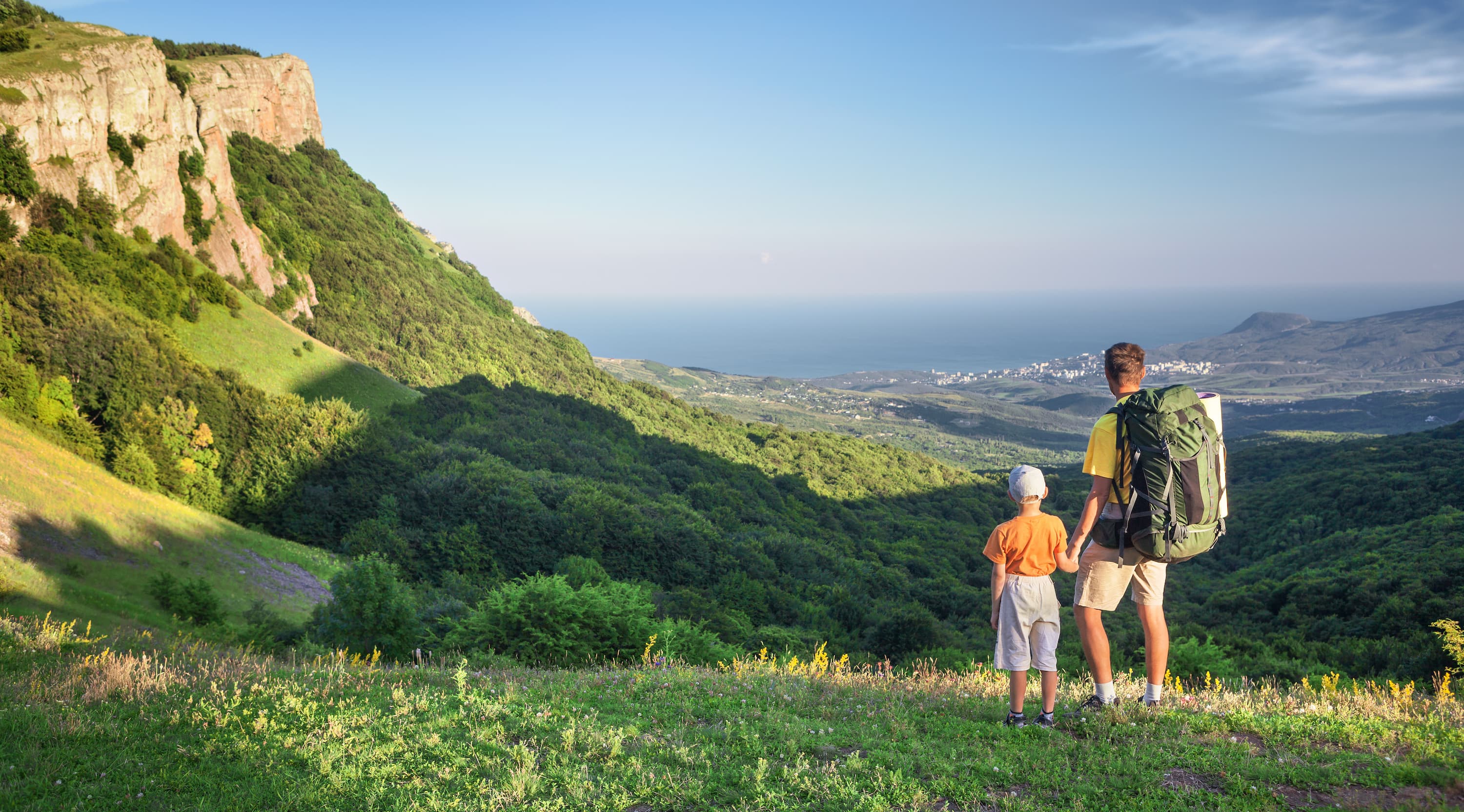 Father and son hiking